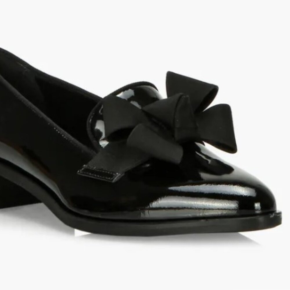 Black Patent Bow-Accent Women's Loafers